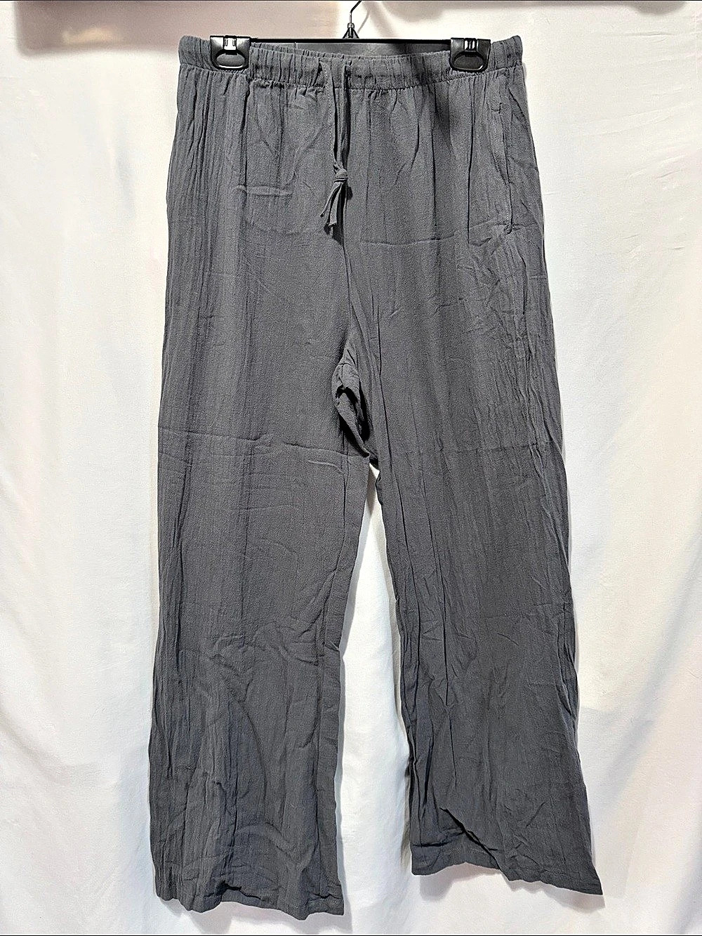 Wide Leg Cotton Linen Pants in Gray